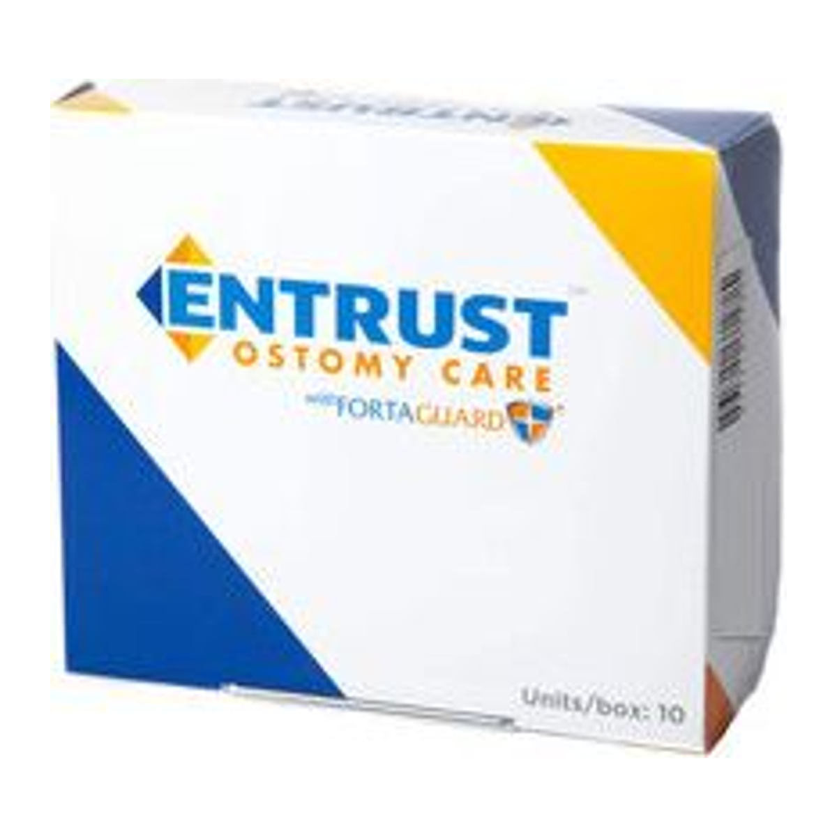 Entrust Ostomy Care family packaging assigned by Milliken to FTS1400; product is the beige clip-closure configuration described in the title.