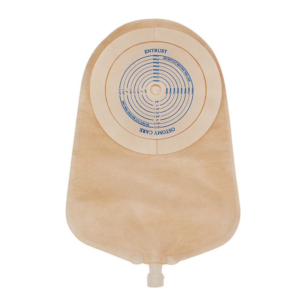 Fortis Entrust extended-wear one-piece urostomy pouch, transparent with drain and cap; exact FTS1700 product image.