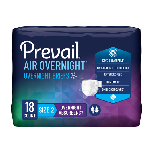 First Quality Prevail Air Overnight Extended Use Briefs - Ultimate Plus Absorbency (FQPNGX0121, FQPNGX013) on a white background