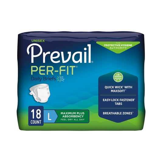 First Quality Prevail Per-Fit Traditional Briefs - Maximum Plus Absorbency (FQPPF0122, FQPPF0161) on a white background