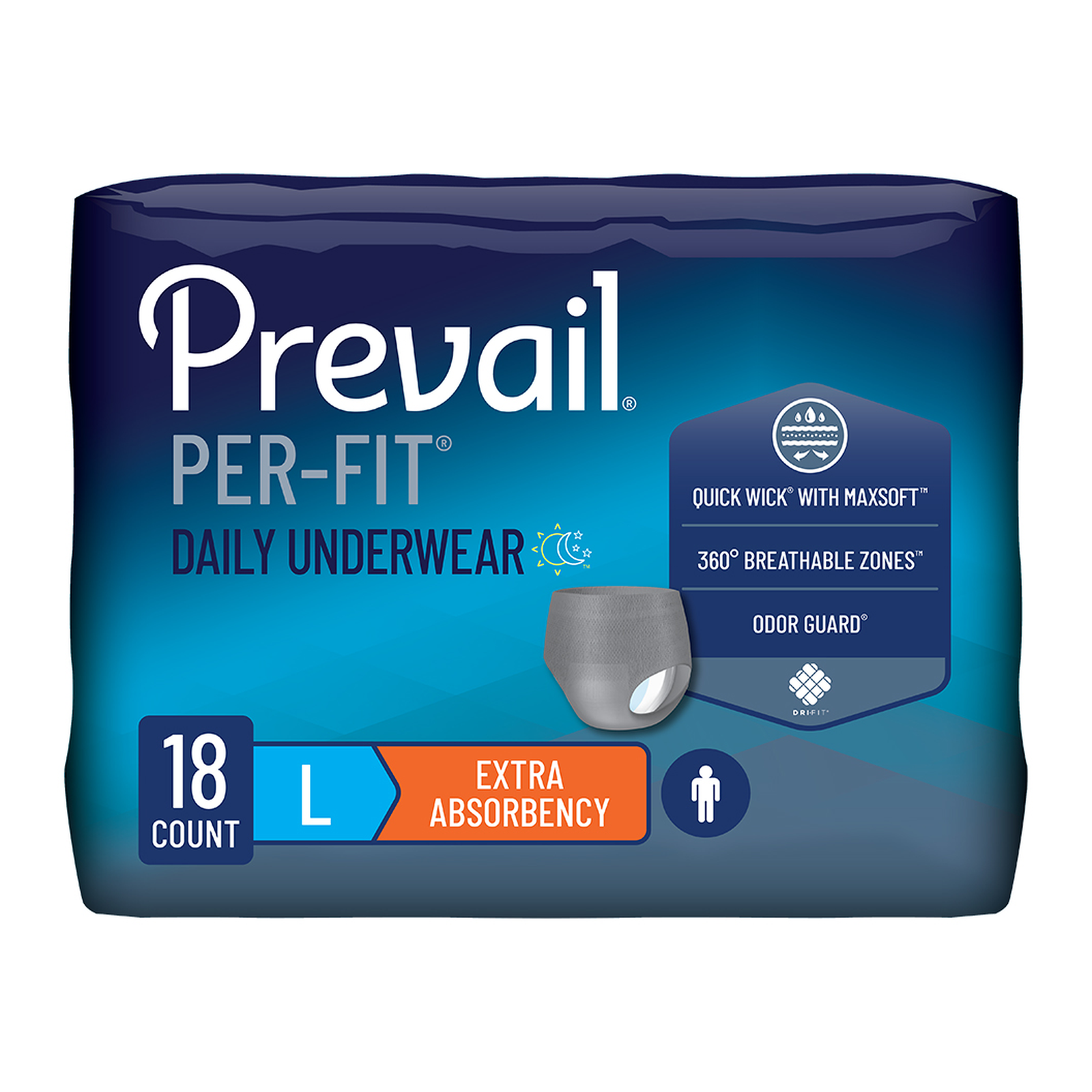 First Quality Prevail Per-Fit for Men Protective Underwear - Extra Absorbency - White (FQPPFM512, FQPPFM513) on a white background