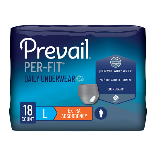 First Quality Prevail Per-Fit for Men Protective Underwear - Extra Absorbency - White (FQPPFM512, FQPPFM513) on a white background