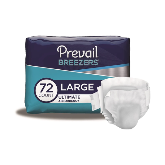 First Quality Prevail Breezers Traditional Briefs - Ultimate Absorbency (FQPPVB0123, FQPPVB0161) on a white background