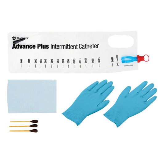Hollister Advance Plus closed-system coudé catheter kit, model 97124, on a white background