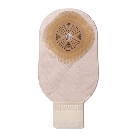 Hollister CeraPlus one-piece flat drainable pouch with full border and viewing option on white