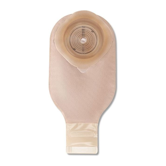 Hollister CeraPlus one-piece soft-convex drainable ostomy pouch with full hydrocolloid border on white