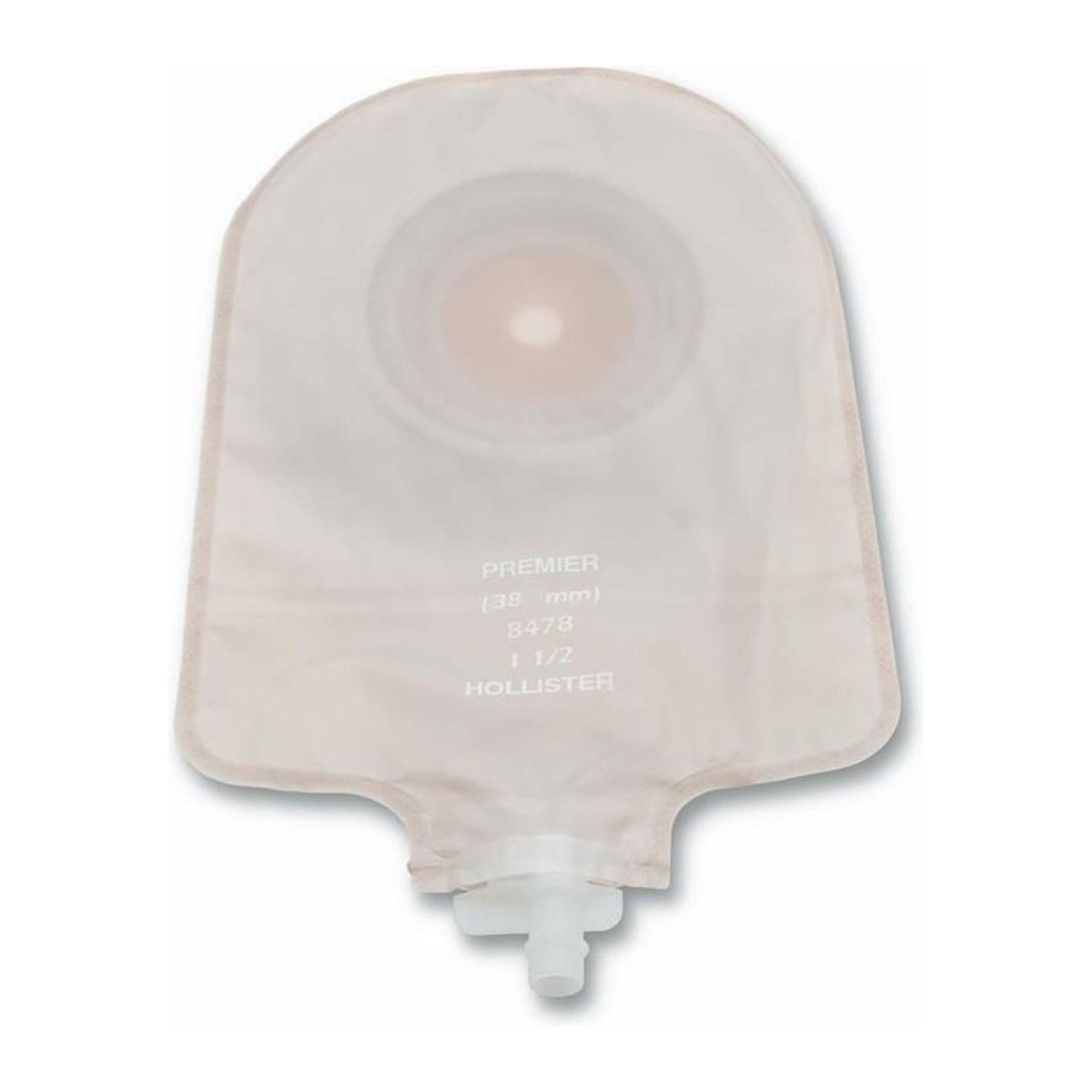 Hollister Premier one-piece convex Flextend transparent cut-to-fit urostomy pouch on a white background. Representative product view; opening markings vary by selected size.