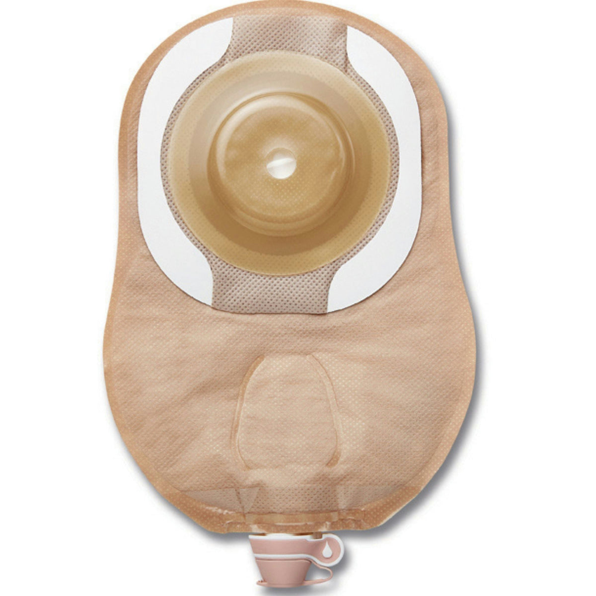 Hollister CeraPlus Soft Convex one-piece ultra-clear urostomy pouch, barrier view, on white