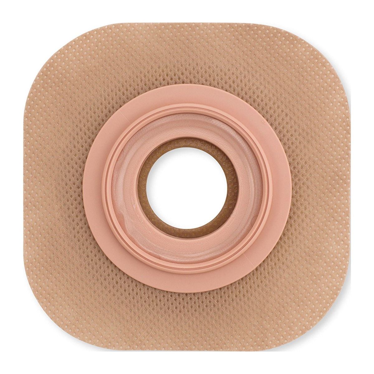 Hollister New Image convex Flextend upgraded pre-sized skin barrier with tape, front view.