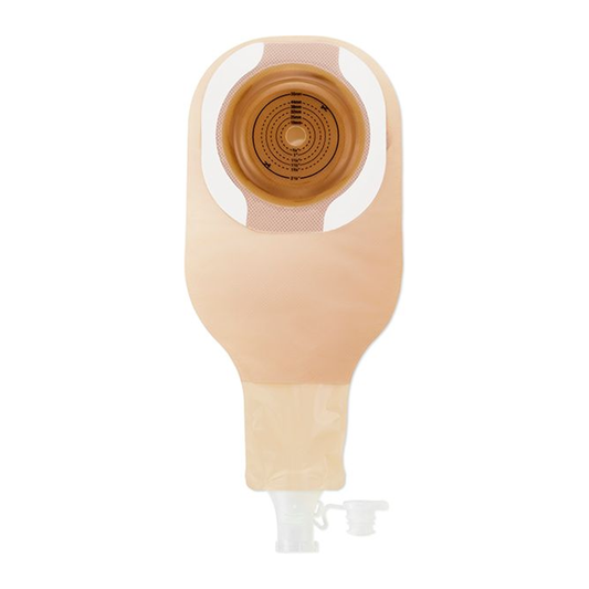 Hollister one-piece high-output ostomy pouch with soft-convex Flextend barrier and filter, official family image on white