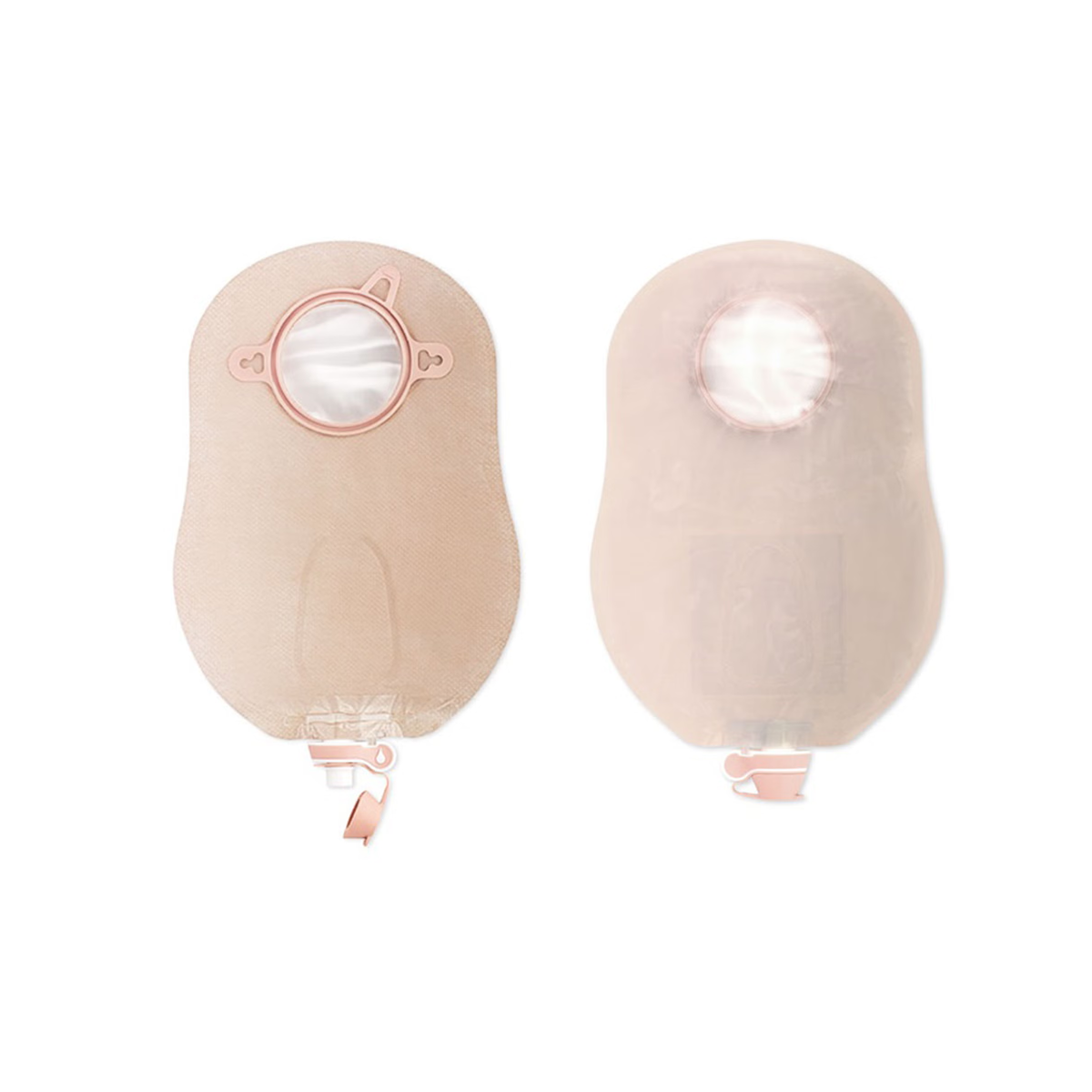 Hollister New Image Original Design two-piece urostomy pouch, Ultra-Clear item 18422, front and back views
