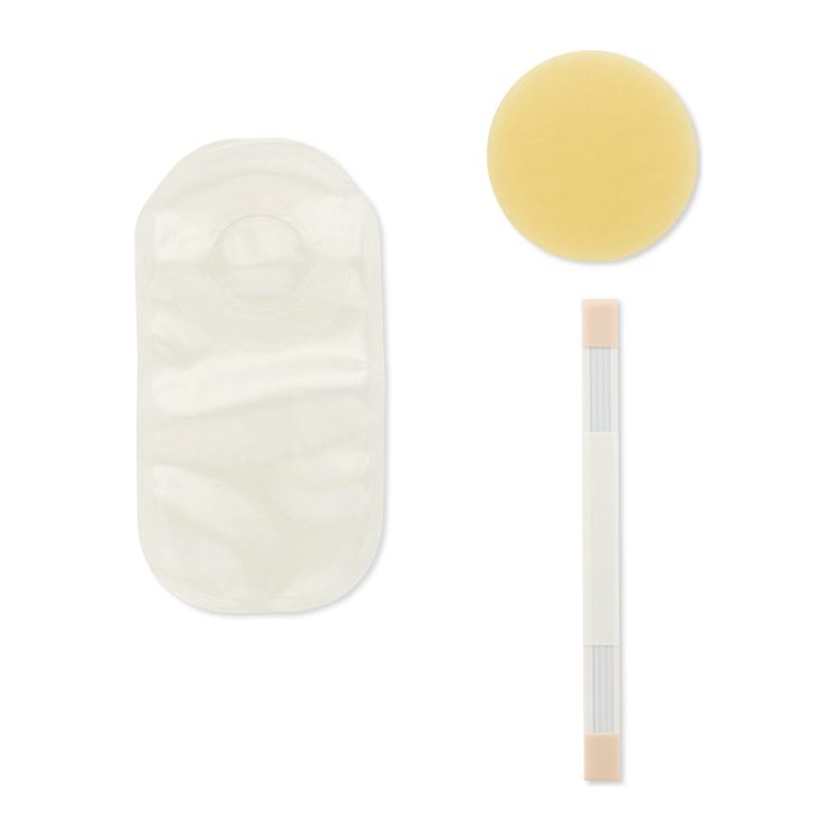 Hollister Pouchkins Premie ultra-clear ostomy pouch with flat SoftFlex barrier and included soft wire closure, stock number 3777.