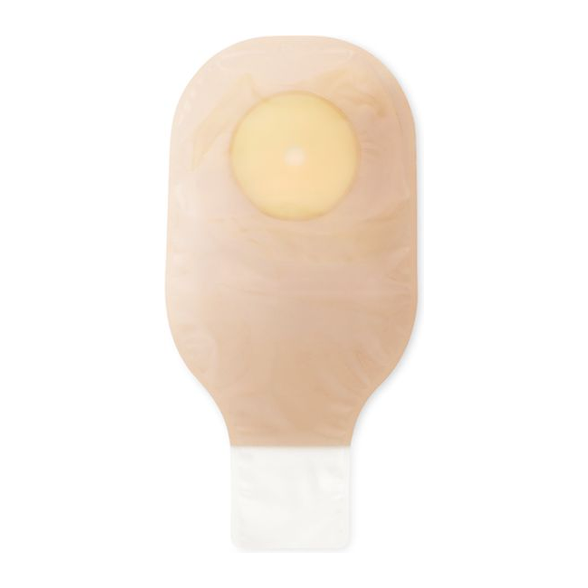 Hollister Premier model 88501 one-piece flat SoftFlex drainable ostomy pouch with clamp closure on white