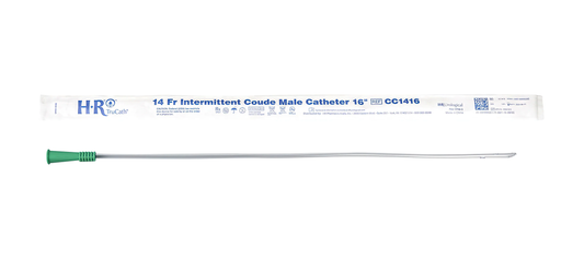 HR HealthCare TruCath® Coude Tip Intermittent Catheter - Male (HRCC1416, HRCC1416-BX) on a white background
