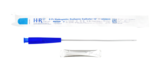 HR HealthCare TruCath® Hydrophilic Straight Tip Intermittent Catheter - Pediatric (HRHS0810, HRHS0810-BX) on a white background