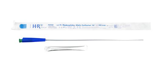 HR HealthCare TruCath® Hydrophilic Straight Tip Intermittent Catheter - Male (HRHS1216, HRHS1216-BX) on a white background