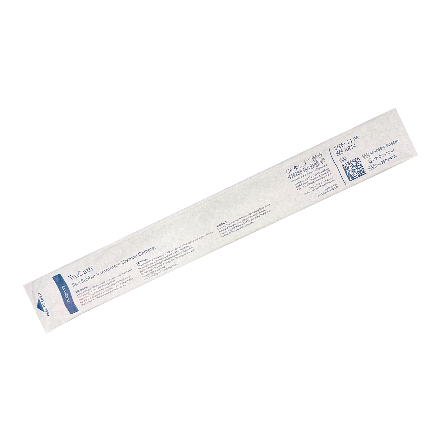 TruCath red rubber intermittent urethral catheter sterile package