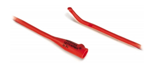 Cardinal Health Kendall Curity Ultramer Urethral Red Rubber Coudé Tip Catheter (KN8403, KN8404) on a white background