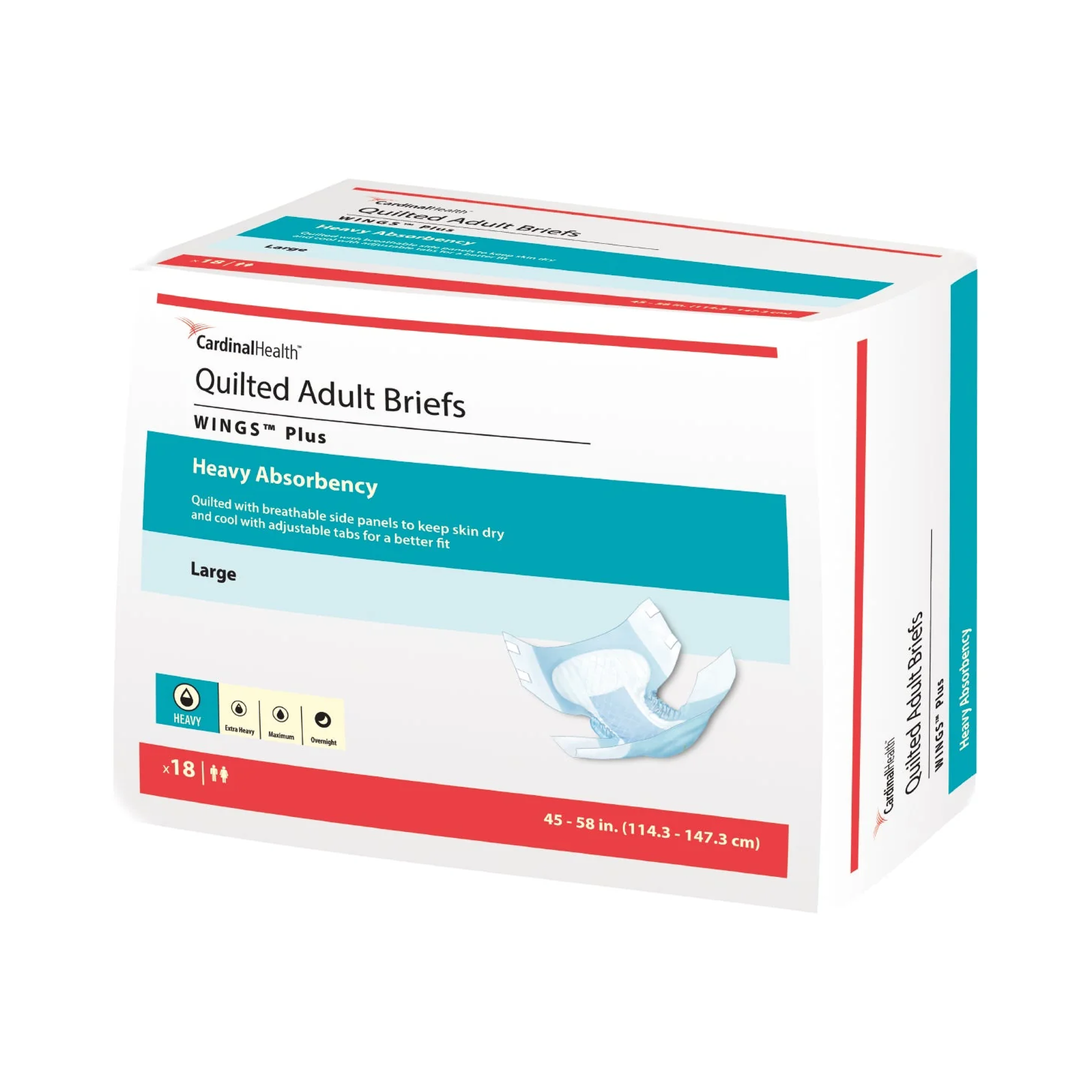 Cardinal Health Cardinal WINGS™ Plus Quilted Briefs — Heavy Absorbency (KND66032, KND66033B) on a white background