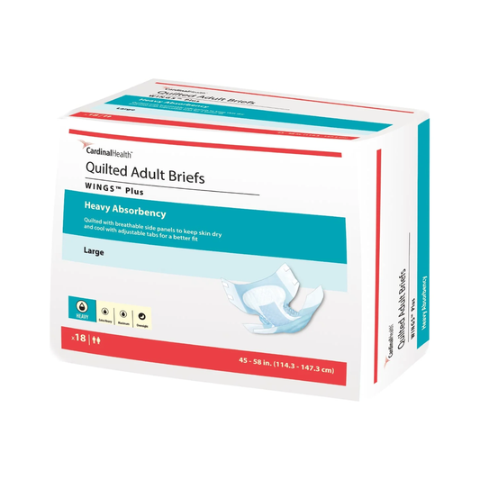 Cardinal Health Cardinal WINGS™ Plus Quilted Briefs — Heavy Absorbency (KND66032, KND66033B) on a white background