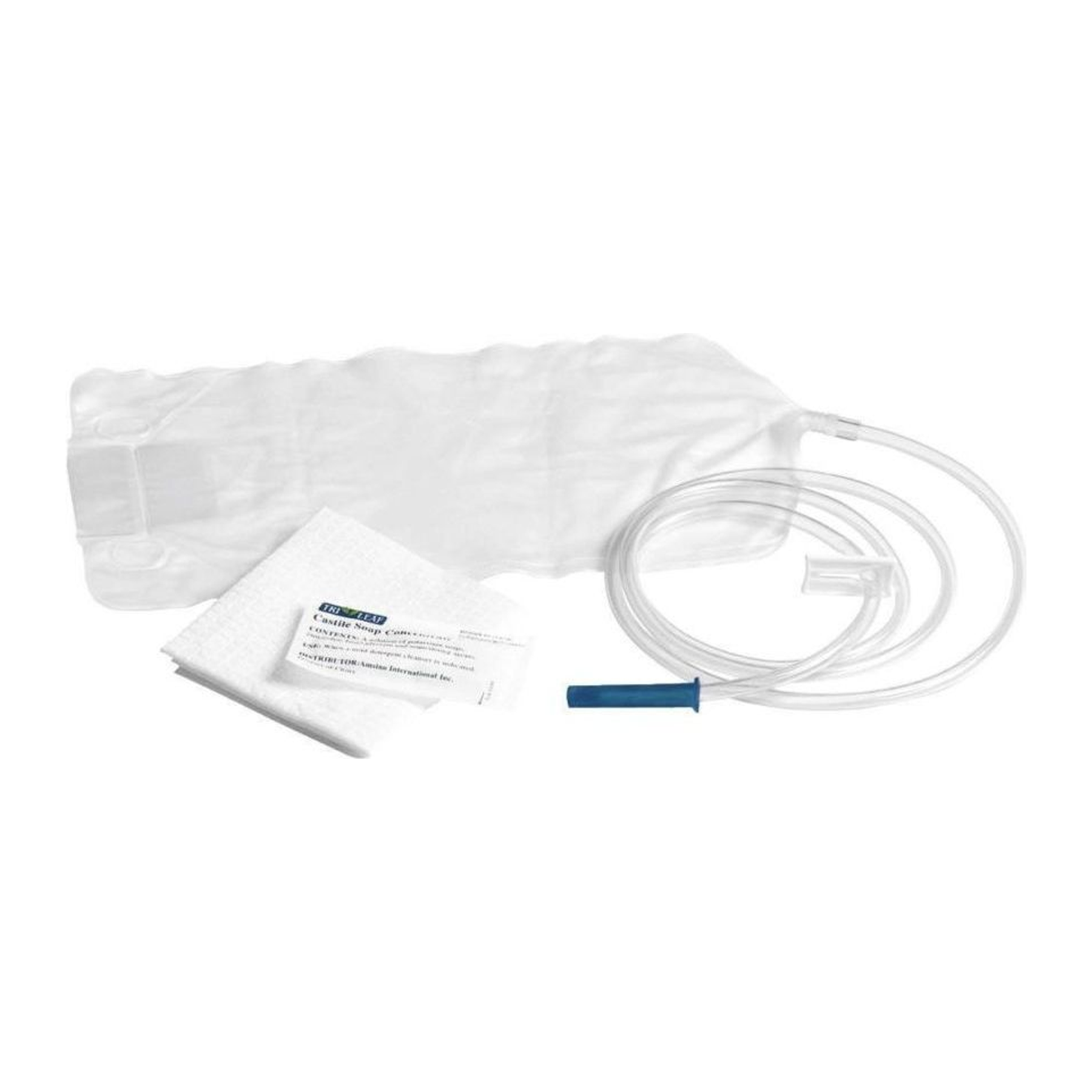Medline DYND70102 3-piece enema bag set with slide clamp, tubing, underpad, and Castile soap packet