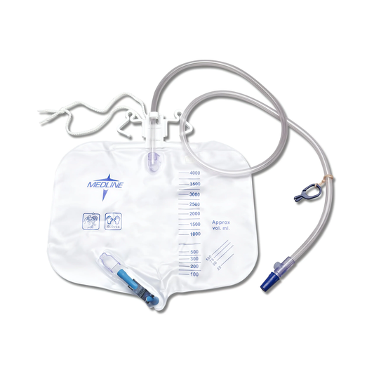 Medline Medline Urinary 4000 ml Drain Bag with Anti-Reflux Tower with Metal Clamp (MLNDYND15405) on a white background
