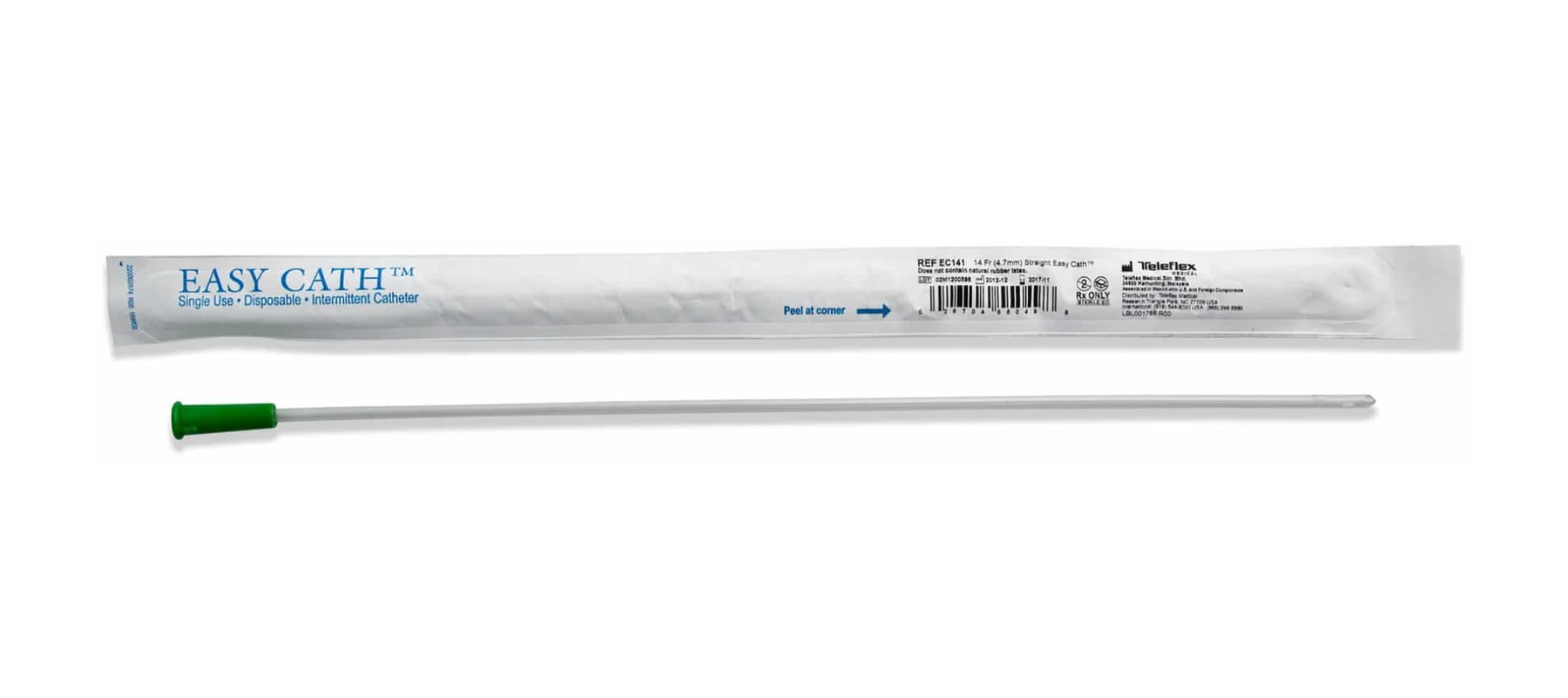 Teleflex-Rusch Rusch EasyCath™ Straight Tip Intermittent Catheter - Male (MMEC120, MMEC120-BX) on a white background
