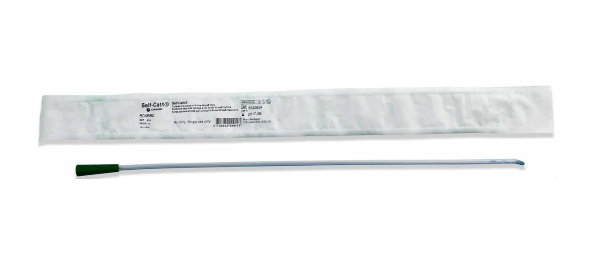 Coloplast Coloplast Self Cath Plus Tapered Coude Tip Intermittent Catheter - Male (MN4608, MN4608-BX) on a white background