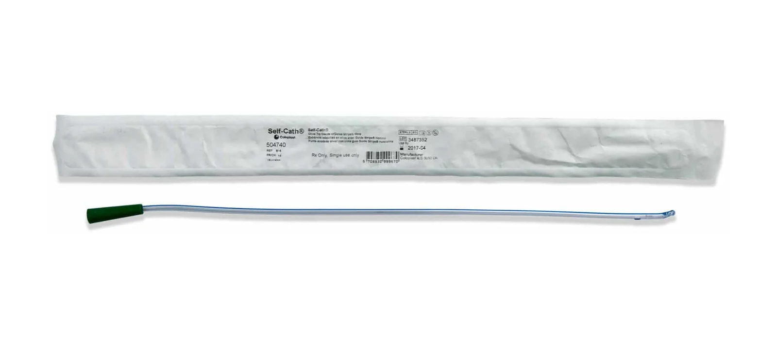 Coloplast Coloplast Self Cath Plus Olive Coude Tip Intermittent Catheter - Male (MN4808, MN4808-BX) on a white background