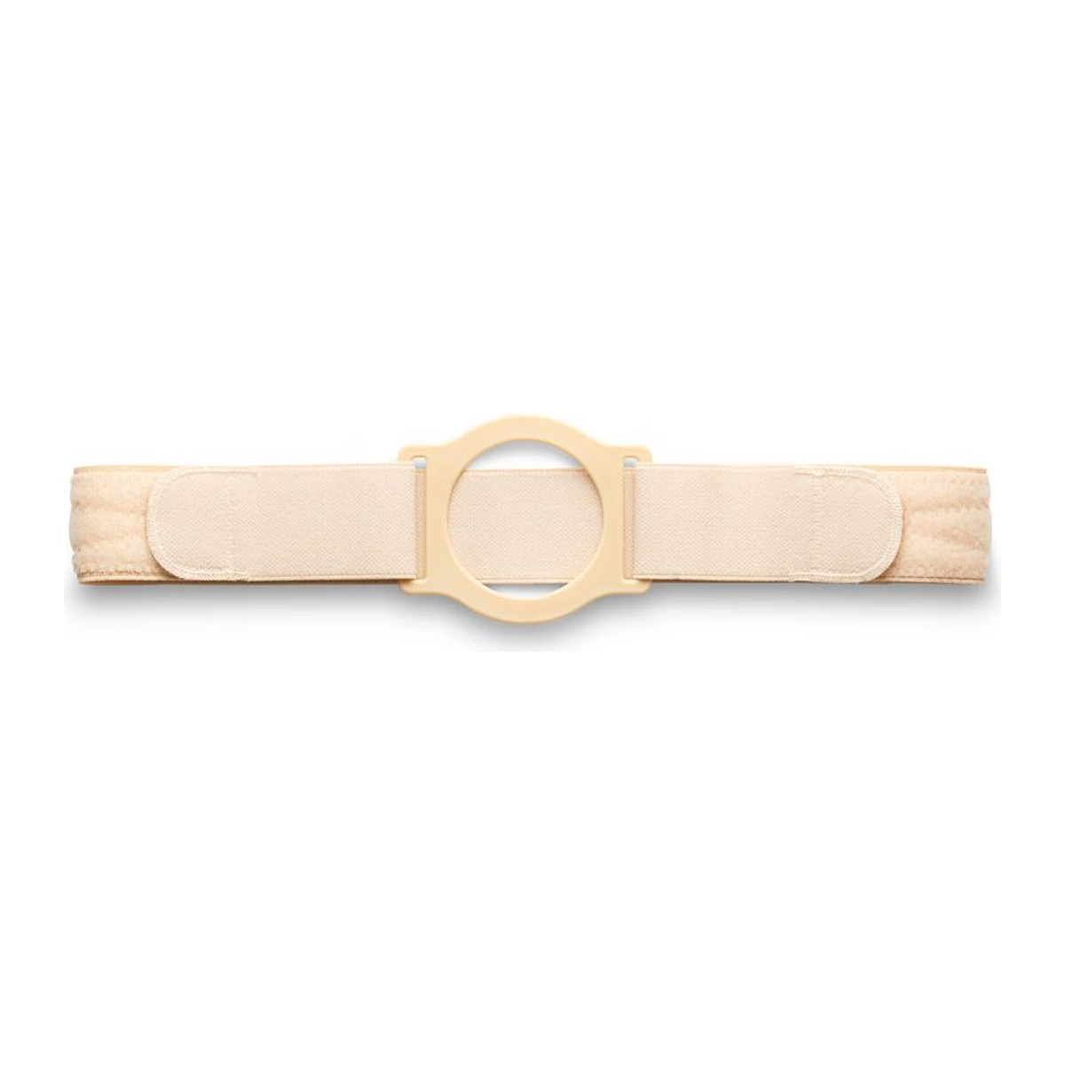 Nu-Hope Nu-Comfort Cool Comfort ostomy support belt in beige, XXL, with 2.25 inch F ring opening on white