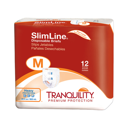 Tranquility Tranquility SlimLine Disposable Adult Disposable Brief with Tabs, Heavy Absorbency (PBE2166, PBE2120) on a white background