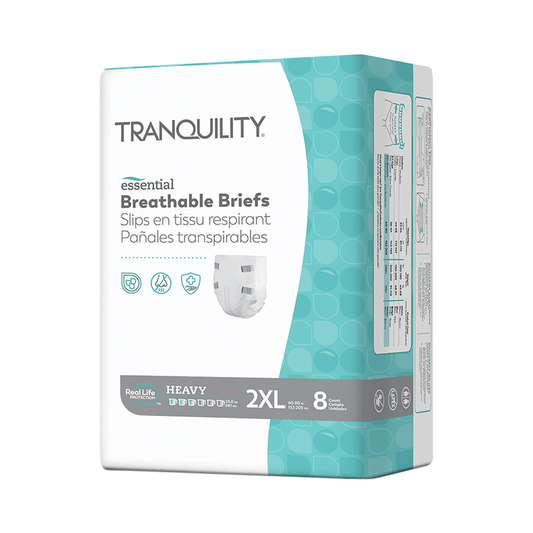 Tranquility Tranquility Essential Breathable Adult Briefs with Tabs, Heavy Absorbency (PBE2743, PBE2744) on a white background