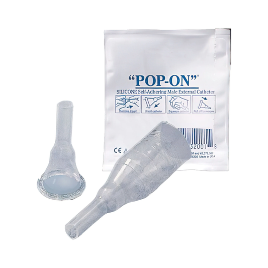 Bard Medical Bard-Rochester Pop-On Self-Adhering Male External Condom Catheter (RM32101, RM32101-BX) on a white background