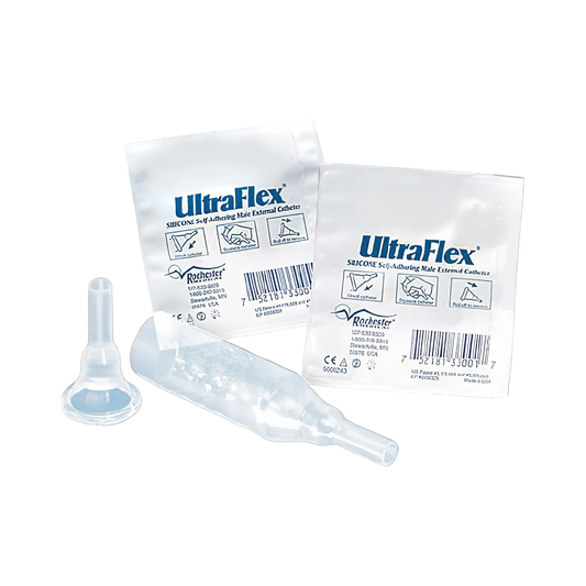 Bard Medical Bard-Rochester UltraFlex Self-Adhering Male External Condom Catheter (RM33101, RM33101-BX) on a white background
