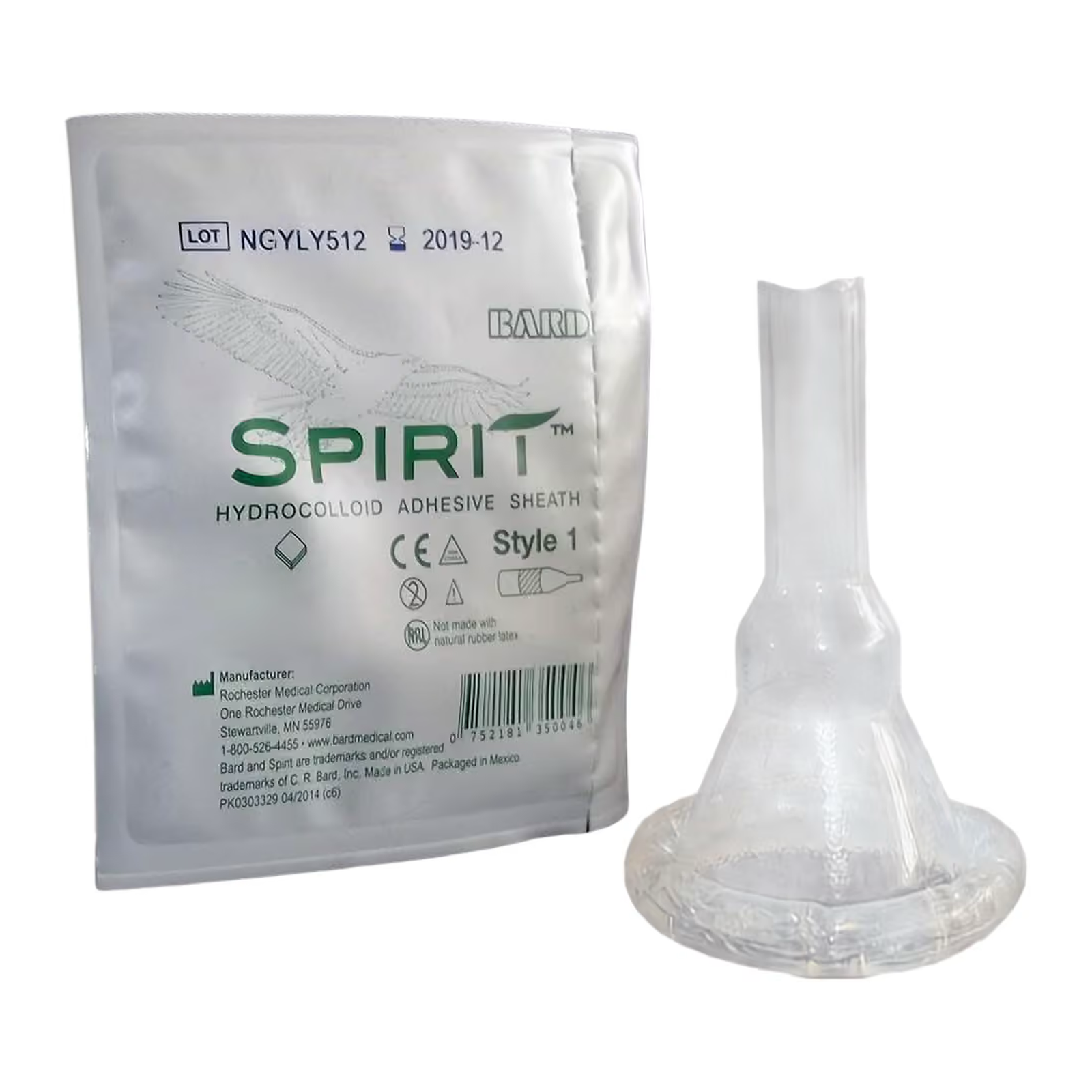 Bard Medical SPIRIT Style 1 Hydrocolloid Adhesive Sheath Male External Catheter on a white background