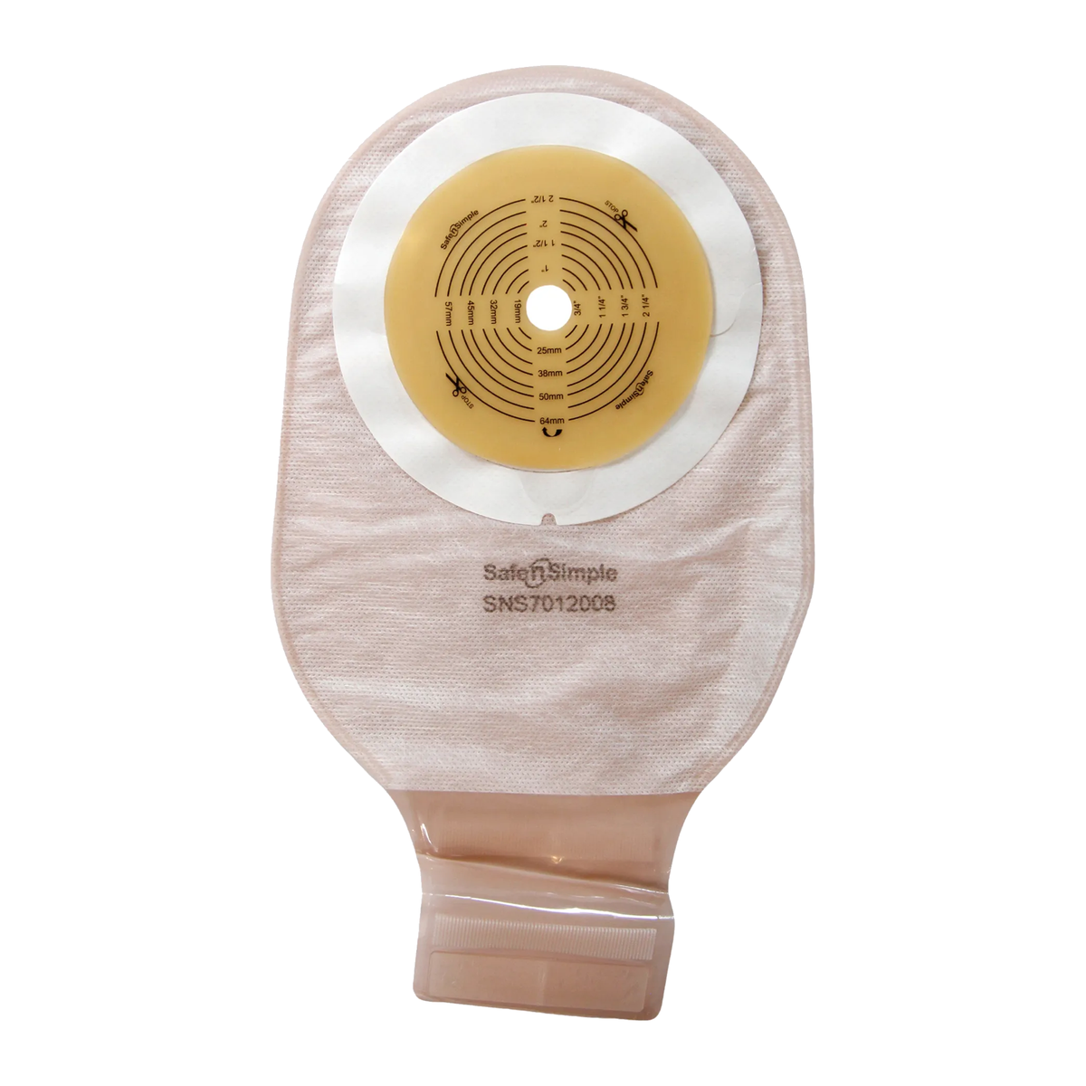 Safe n Simple SNS7012008 beige 12-inch one-piece drainable ostomy pouch on white
