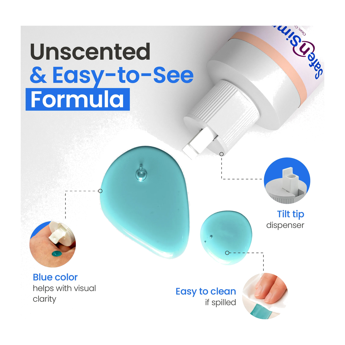 Safe-n-Simple blue pouch deodorant formula and dispenser detail