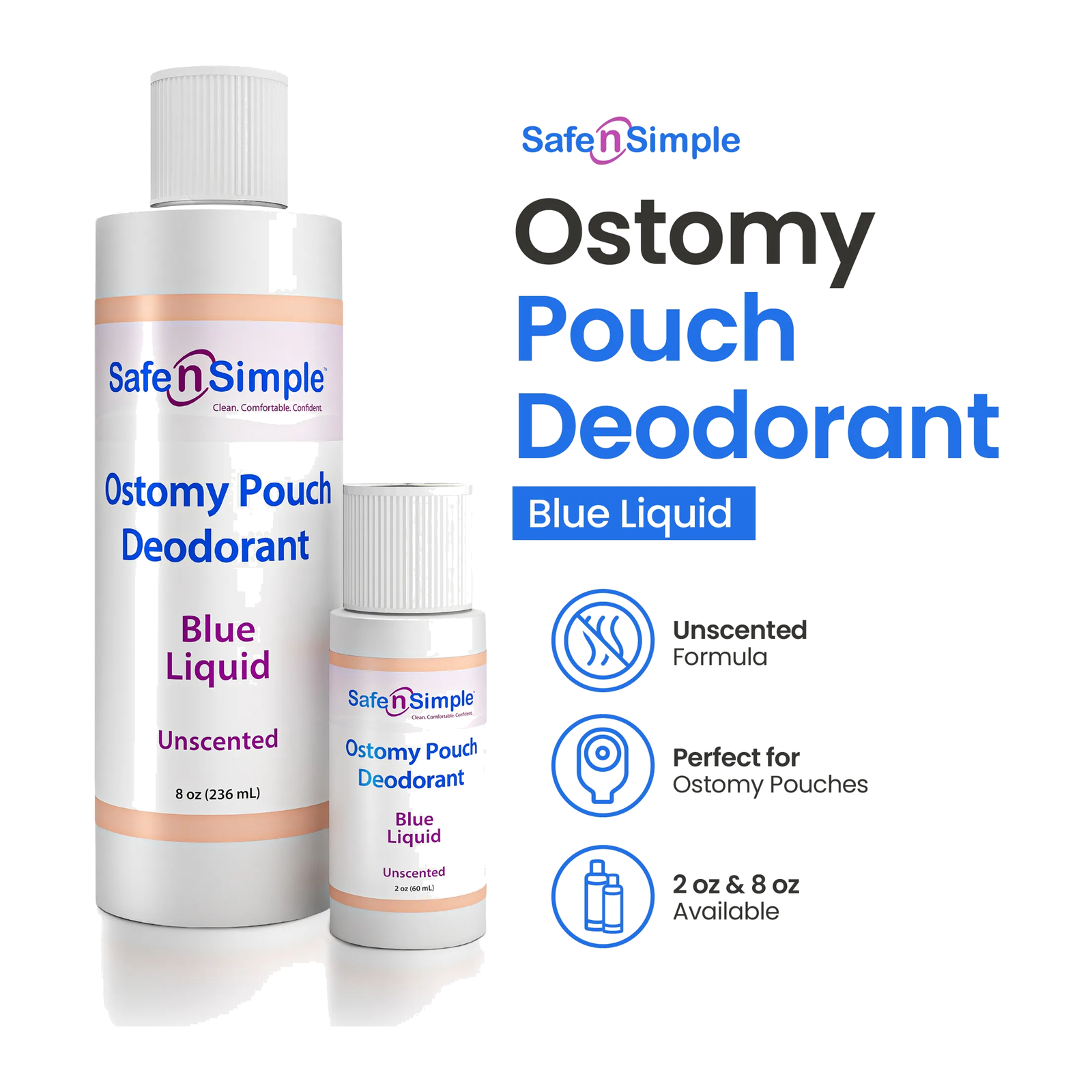 Safe-n-Simple Blue Ostomy Pouch Deodorant size overview