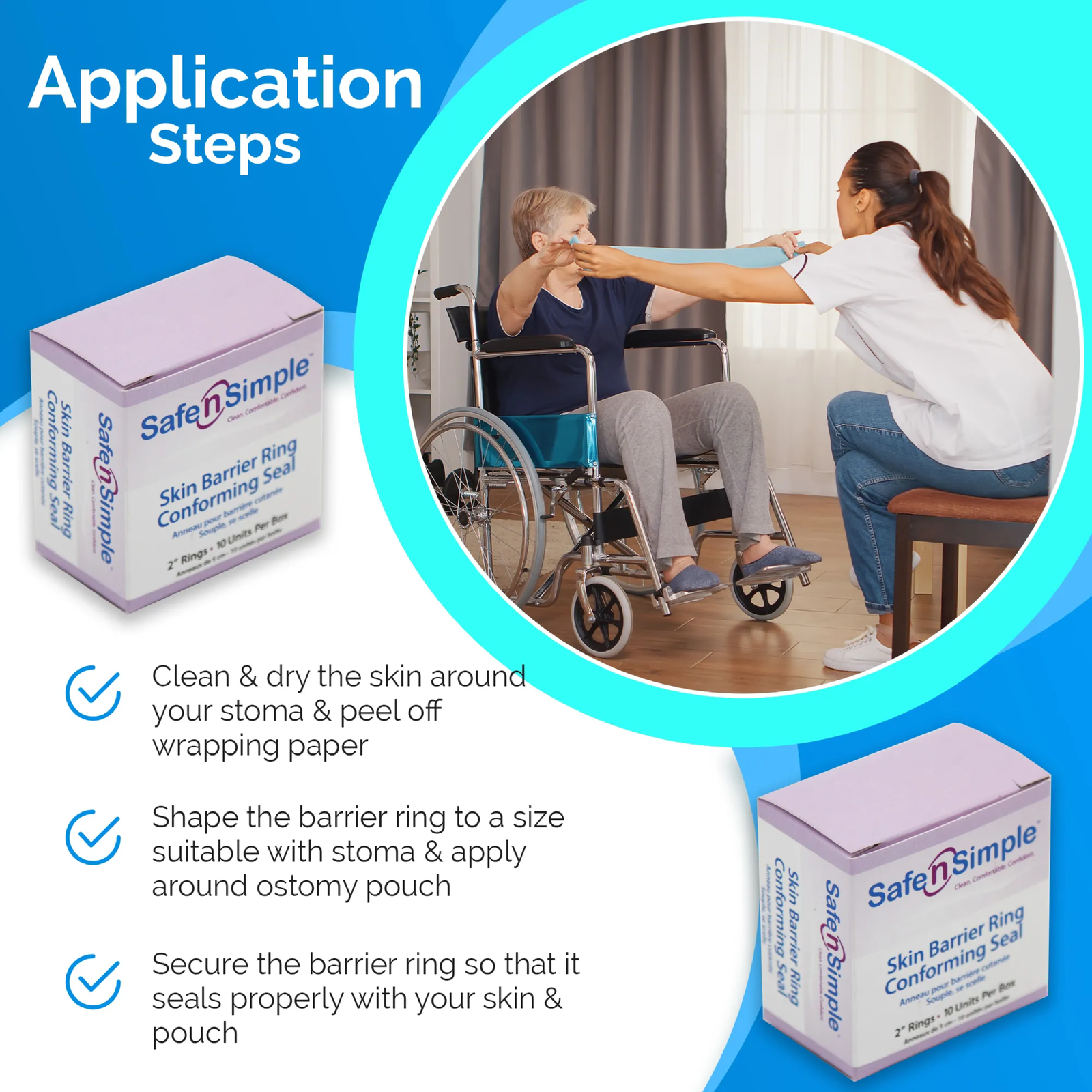 Safe-n-Simple skin barrier ring application steps