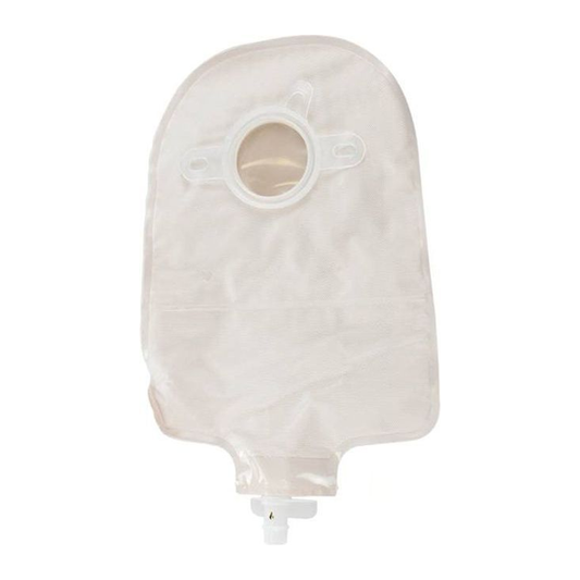 Safe-n-Simple beige 9-inch two-piece urostomy pouch with Flip Flow Valve, SNS7501134 and SNS7501214 family.