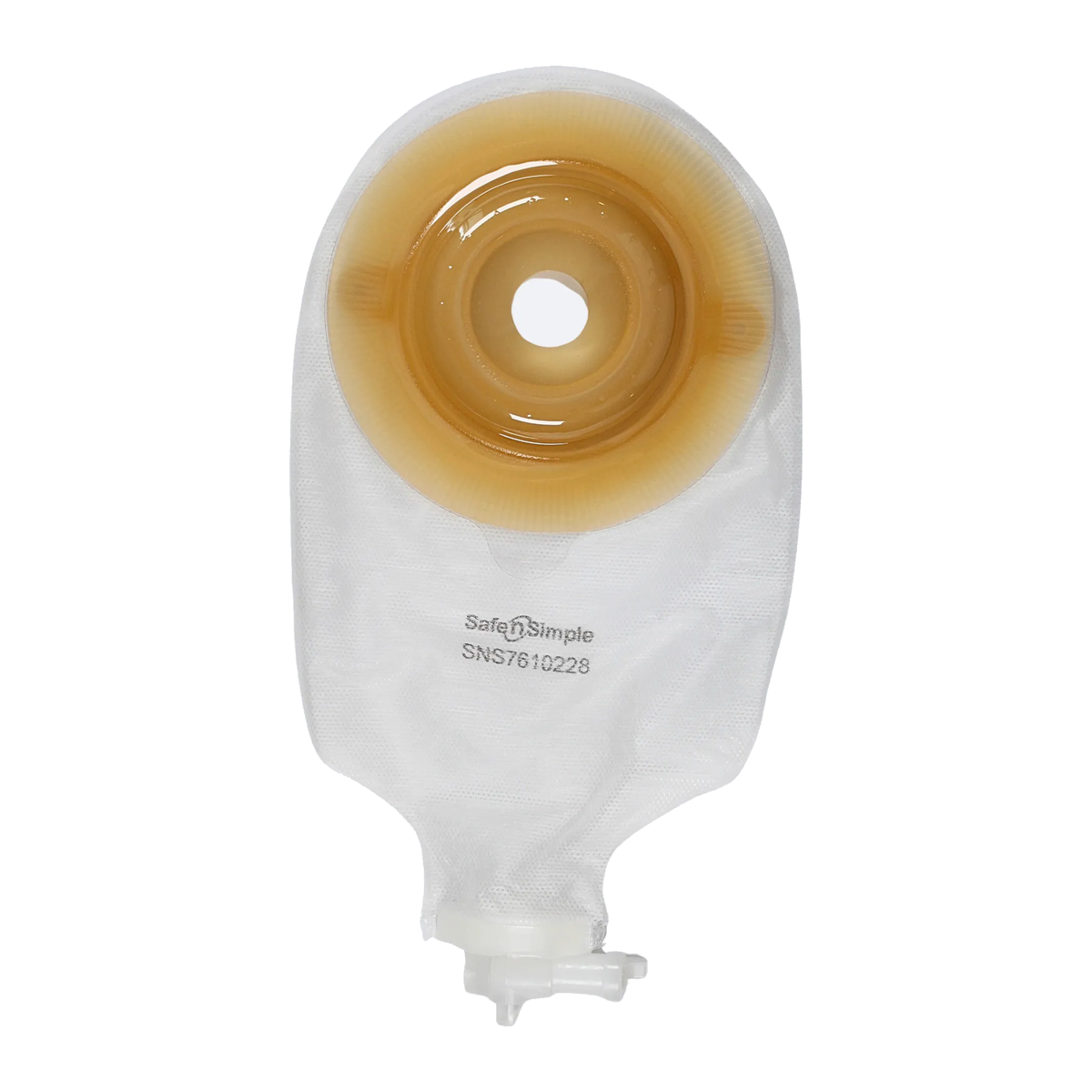 Safe-n-Simple one-piece convex extended-wear 9-inch transparent urostomy pouch, 7/8-inch pre-cut, model SNS7610228.