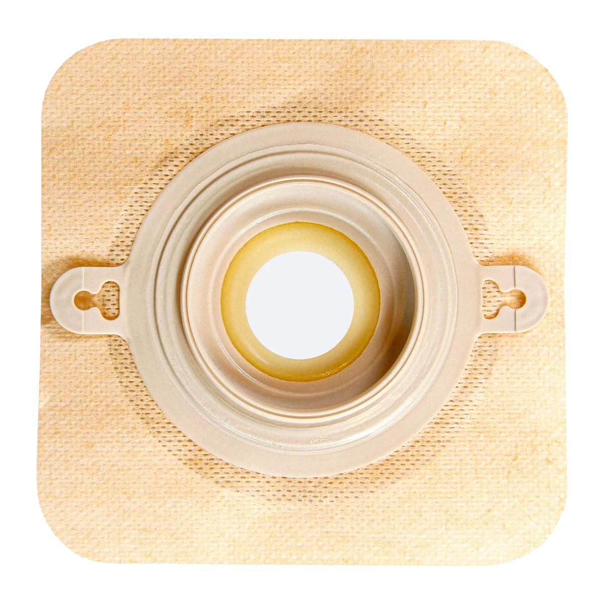 Safe-n-Simple SNS7825134-NF convex extended-wear ostomy wafer with tape collar on white