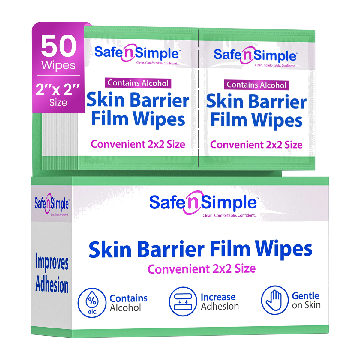 Safe-n-Simple Skin Barrier Film Wipes with Alcohol, box of 50