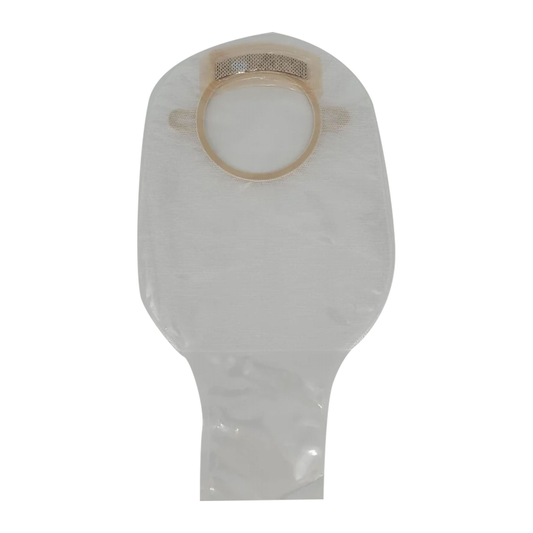 Safe-n-Simple Securi-T 12-inch transparent filtered two-piece drainable pouch with curved tail closure.