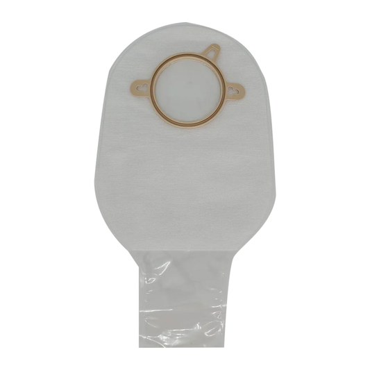 Safe-n-Simple Securi-T 12-inch transparent no-filter two-piece drainable pouch with curved tail closure.