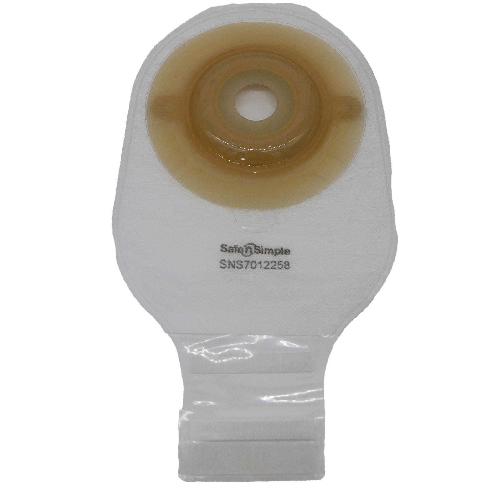 Safe-n-Simple One-Piece Extended Wear Convex Drainable Pouch - 12" Transparent, No Filter - exact SNS7012258 product image.
