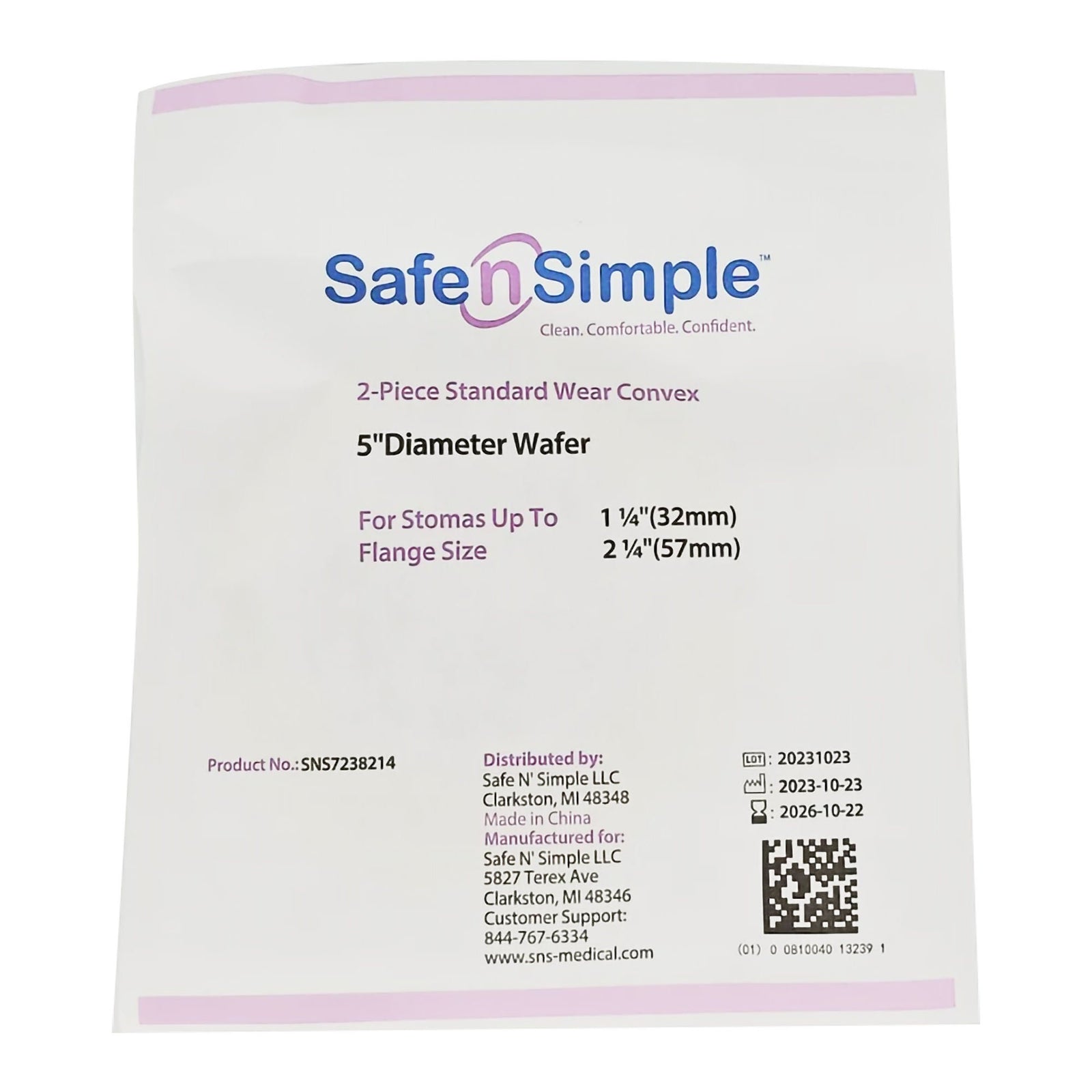 Safe-n-Simple Securi-T Convex Standard Wear Hydrocolloid Wafer – 2-1/4" Flange. exact child package front; exact SNS7238214 image.