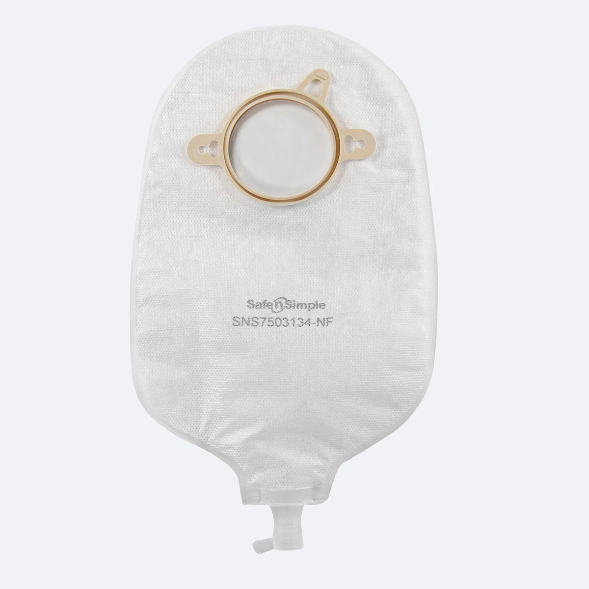 Safe-n-Simple Two-Piece Urostomy Pouch – 9 Inch, Transparent, Cap. Exact SNS7503134NF manufacturer product image.