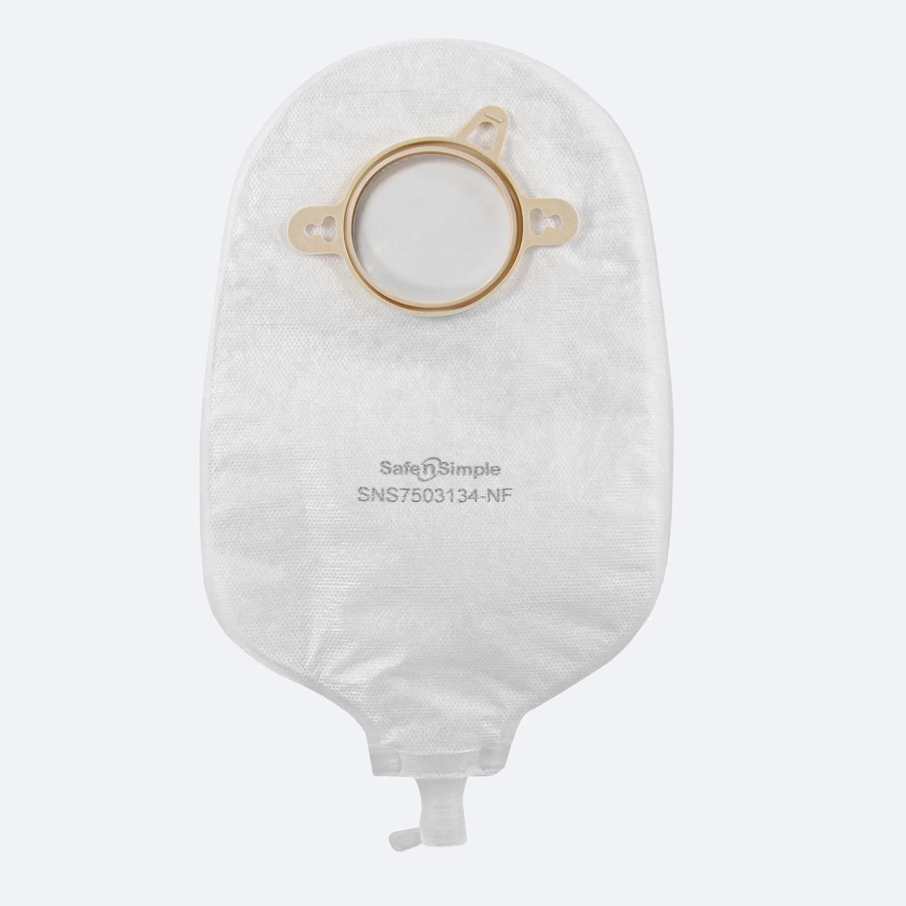Safe-n-Simple Two-Piece Urostomy Pouch – 9 Inch, Transparent, Cap. Exact SNS7503134NF manufacturer product image.