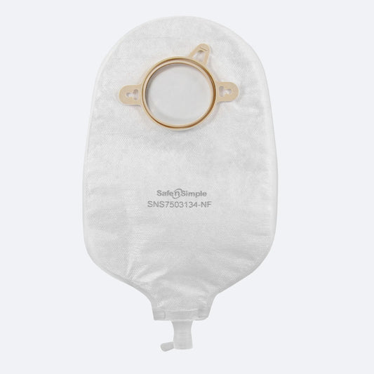 Safe-n-Simple Two-Piece Urostomy Pouch – 9 Inch, Transparent, Cap. Exact SNS7503134NF manufacturer product image.